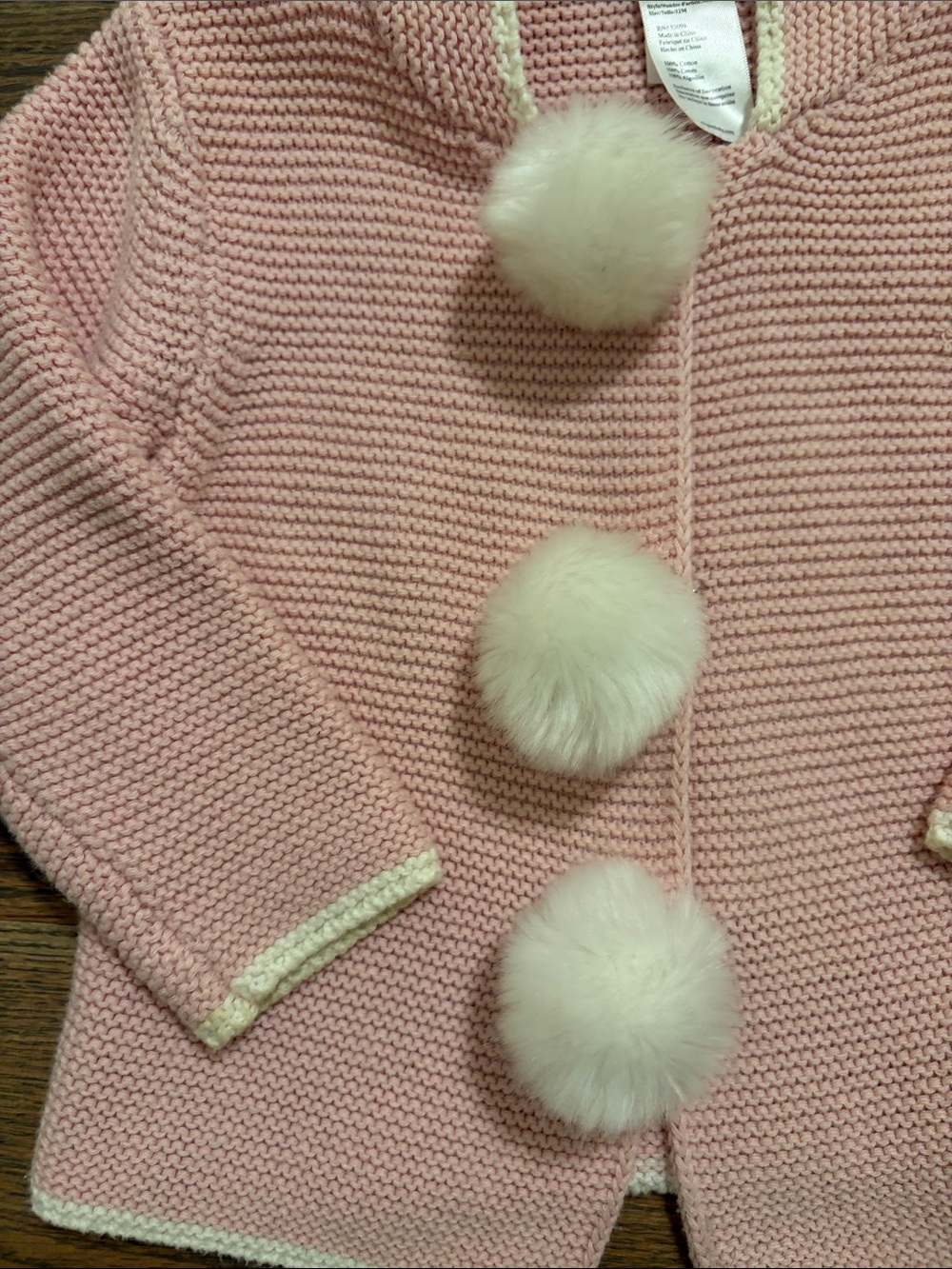 Elegant Baby Pink Hooded Pom-Pom Knit Cardigan 12months GUC - Picture 3 of 6